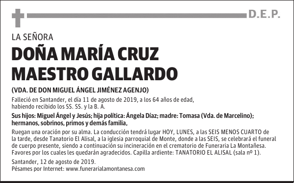 DOÑA MARÍA CRUZ MAESTRO GALLARDO