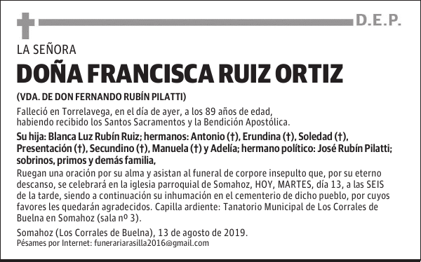 DOÑA FRANCISCA RUIZ ORTIZ