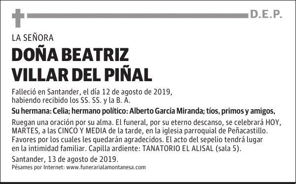 DOÑA BEATRIZ VILLAR DEL PIÑAL