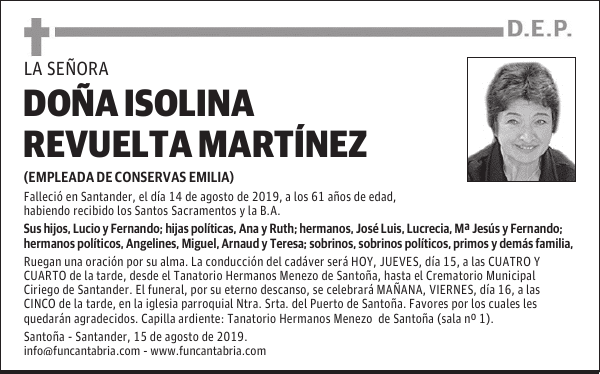 DOÑA ISOLINA REVUELTA MARTÍNEZ