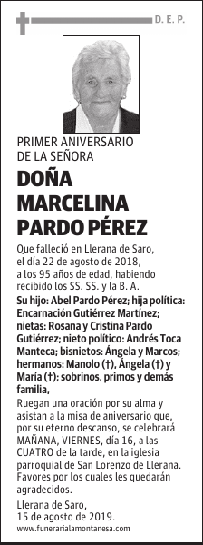 DOÑA MARCELINA PARDO PÉREZ