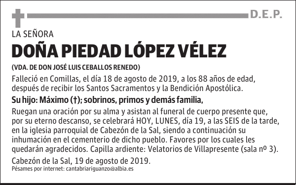 DOÑA PIEDAD LÓPEZ VÉLEZ