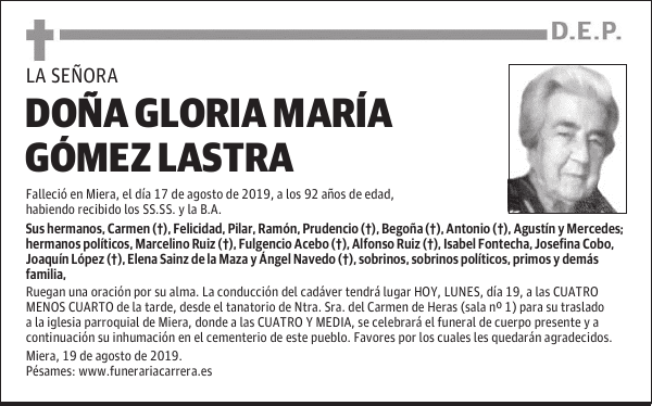 DOÑA GLORIA MARÍA GÓMEZ LASTRA