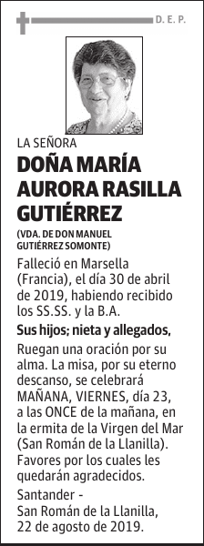 DOÑA MARÍA AURORA RASILLA GUTIÉRREZ