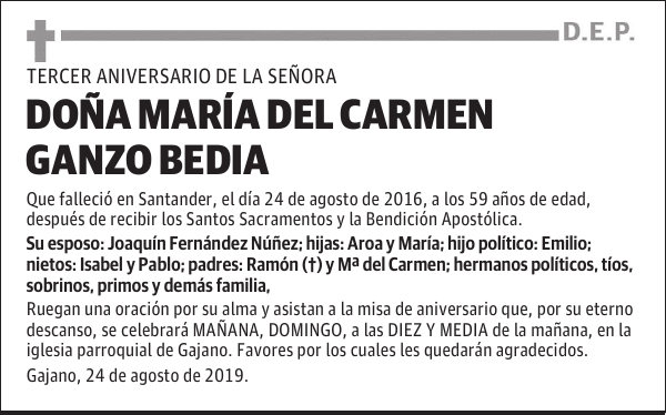 DOÑA MARÍA DEL CARMEN GANZO BEDIA