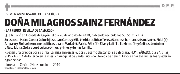 DOÑA MILAGROS SAINZ FERNÁNDEZ