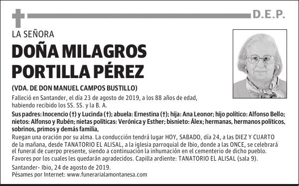DOÑA MILAGROS PORTILLA PÉREZ
