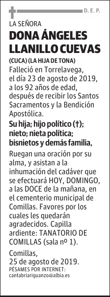 DONA ÁNGELES LLANILLO CUEVAS