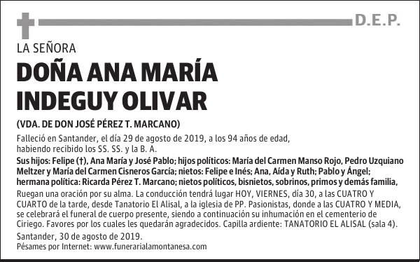 DOÑA ANA MARÍA INDEGUY OLIVAR