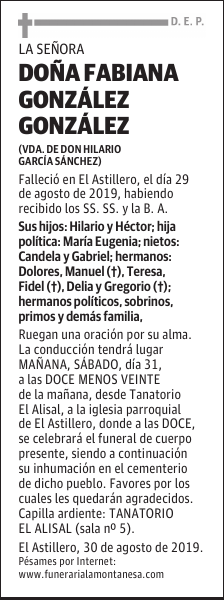 DOÑA FABIANA GONZÁLEZ GONZÁLEZ