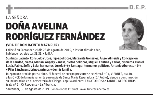 DOÑA AVELINA RODRÍGUEZ FERNÁNDEZ