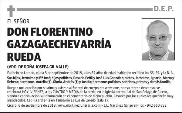 DON FLORENTINO GAZAGAECHEVARRÍA RUEDA