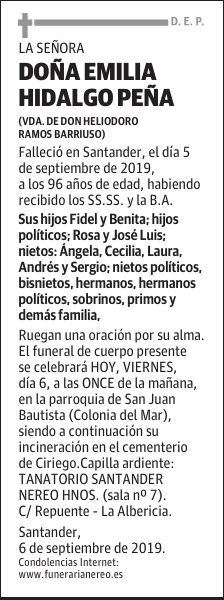 DOÑA EMILIA HIDALGO PEÑA