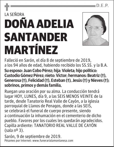DOÑA ADELIA SANTANDER MARTÍNEZ
