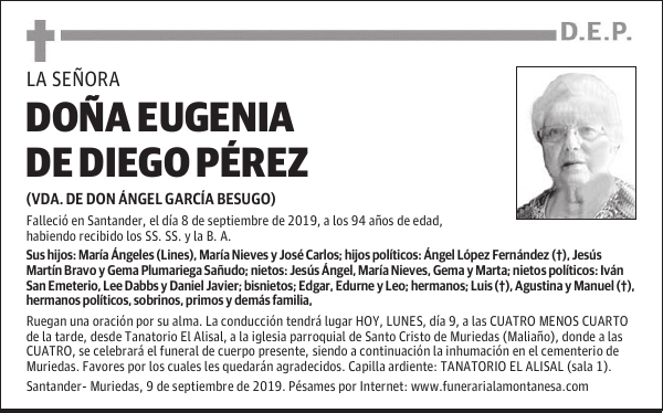 DOÑA EUGENIA DE DIEGO PÉREZ