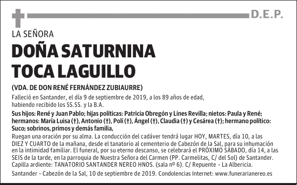 DOÑA SATURNINA TOCA LAGUILLO