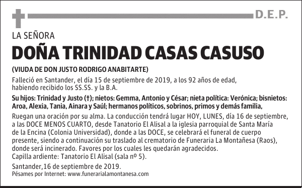 DOÑA TRINIDAD CASAS CASUSO
