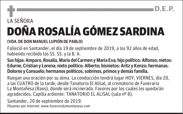DOÑA ROSALÍA GÓMEZ SARDINA