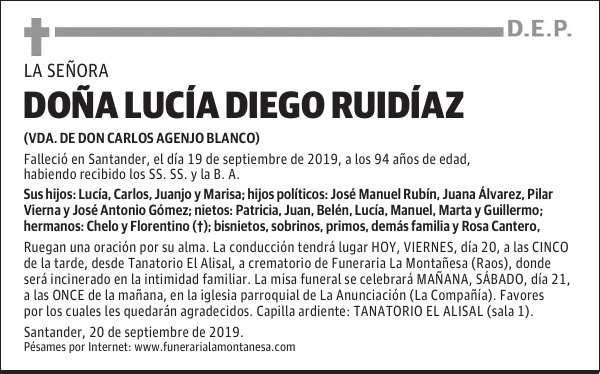 DOÑA LUCÍA DIEGO RUIDÍAZ