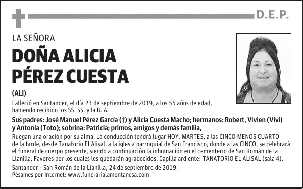 DOÑA ALICIA PÉREZ CUESTA
