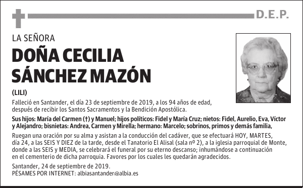 DOÑA CECILIA SÁNCHEZ MAZÓN