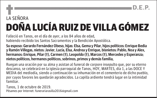 DOÑA LUCÍA RUIZ DE VILLA GÓMEZ