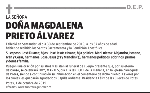 DOÑA MAGDALENA PRIETO ÁLVAREZ