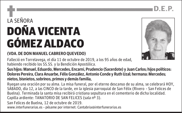 DOÑA VICENTA GÓMEZ ALDACO