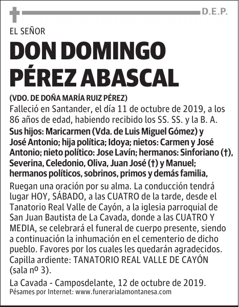 DON DOMINGO PÉREZ ABASCAL
