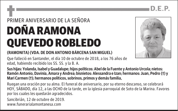 DOÑA RAMONA QUEVEDO ROBLEDO