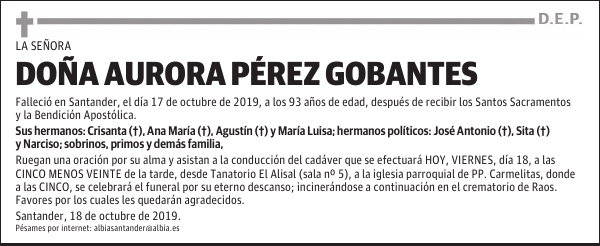 DOÑA AURORA PÉREZ GOBANTES