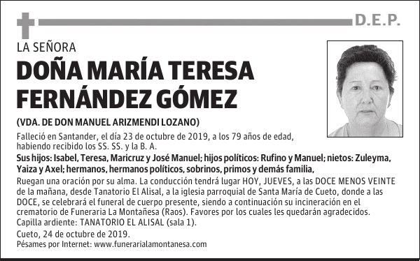DOÑA MARÍA TERESA FERNÁNDEZ GÓMEZ