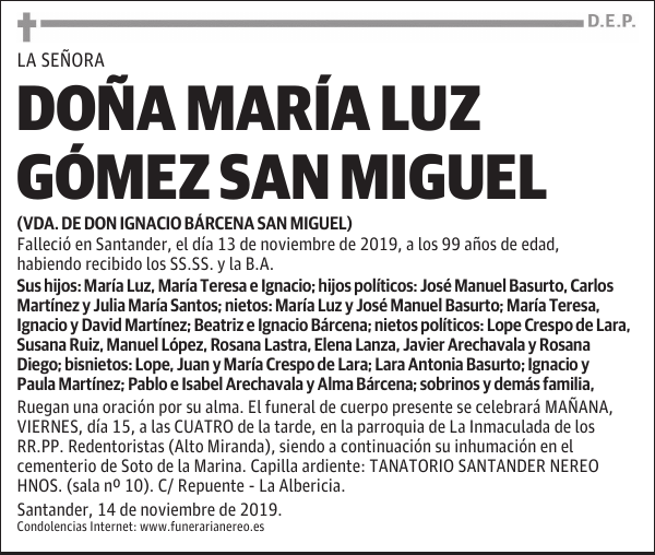DOÑA MARÍA LUZ GÓMEZ SAN MIGUEL