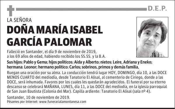 DOÑA MARÍA ISABEL GARCÍA PALOMAR