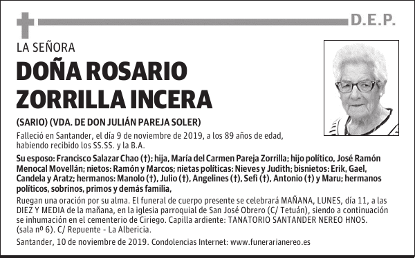 DOÑA ROSARIO ZORRILLA INCERA