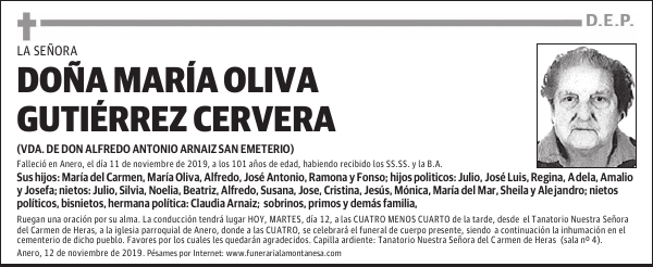DOÑA MARÍA OLIVA GUTIÉRREZ CERVERA