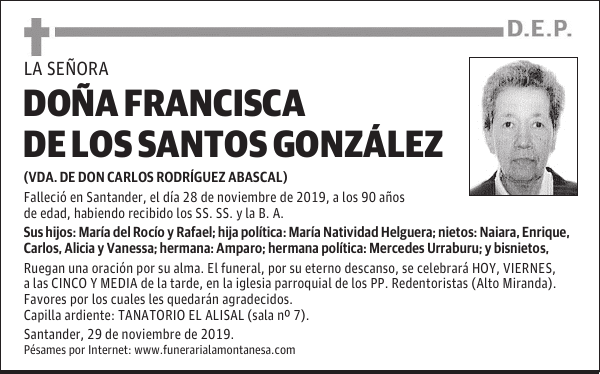 DOÑA FRANCISCA DE LOS SANTOS GONZÁLEZ