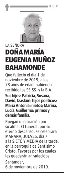 DOÑA MARÍA EUGENIA MUÑOZ BAHAMONDE