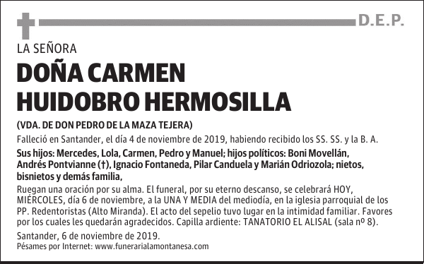 DOÑA CARMEN HUIDOBRO HERMOSILLA