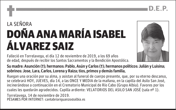 DOÑA ANA MARÍA ISABEL ÁLVAREZ SAIZ