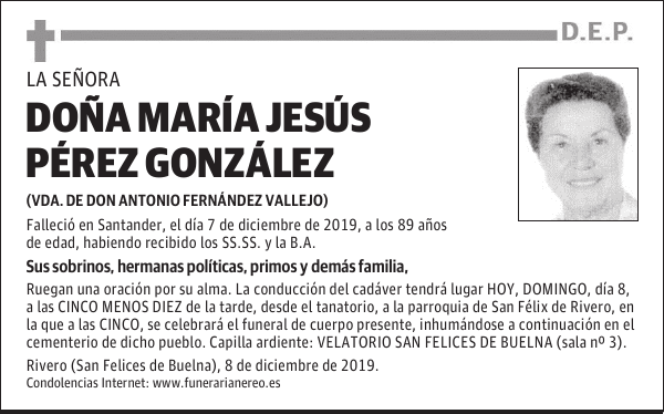 DOÑA MARÍA JESÚS PÉREZ GONZÁLEZ