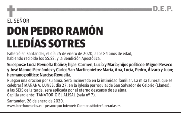 DON PEDRO RAMÓN LLEDÍAS SOTRES