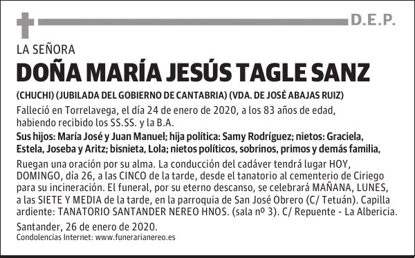 DOÑA MARÍA JESÚS TAGLE SANZ