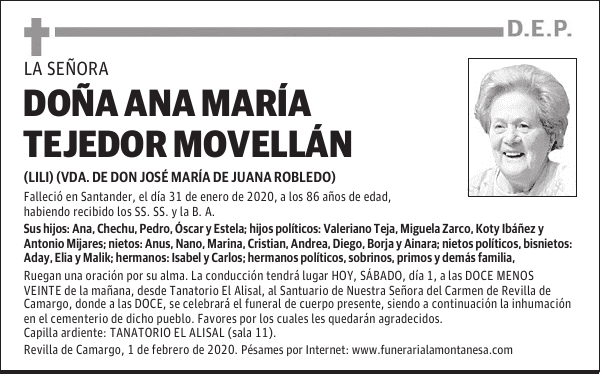 DOÑA ANA MARÍA TEJEDOR MOVELLÁN