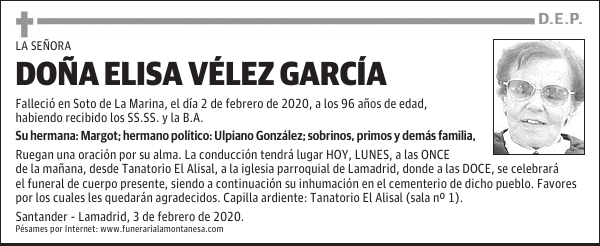 DOÑA ELISA VÉLEZ GARCÍA