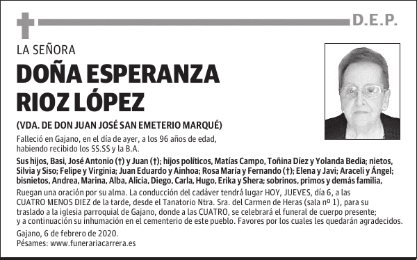 DOÑA ESPERANZA RIOZ LÓPEZ
