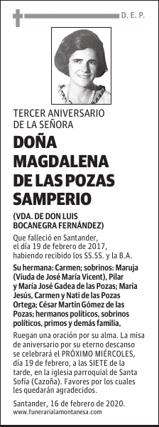 DOÑA MAGDALENA DE LAS POZAS SAMPERIO