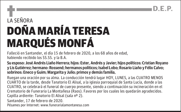 DOÑA MARÍA TERESA MARQUÉS MONFÁ