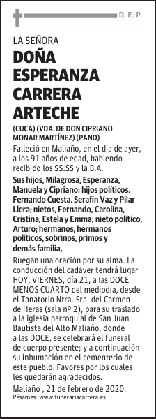 DOÑA ESPERANZA CARRERA ARTECHE