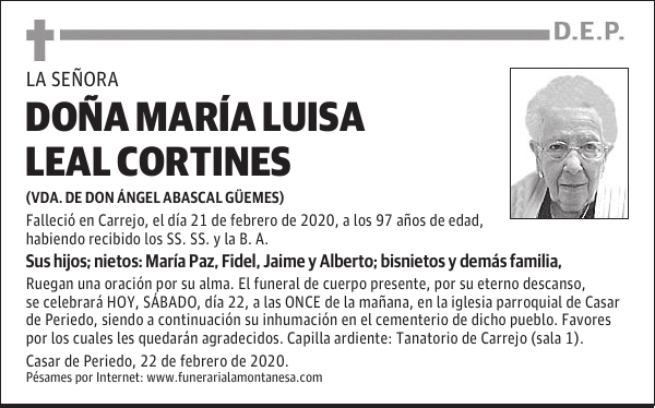 DOÑA MARÍA LUISA LEAL CORTINES